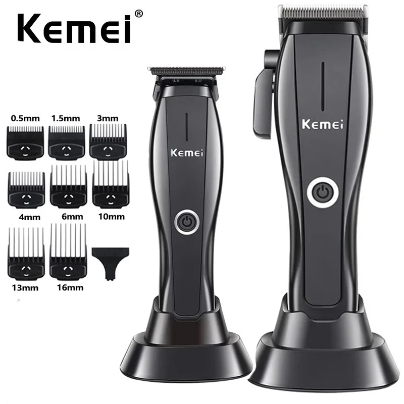 Kemei Professional Barber Hair Clippers and Trimmer Set Brushless Motor Cordless Beard Trimmer Electric Men Hair Cutting Machine