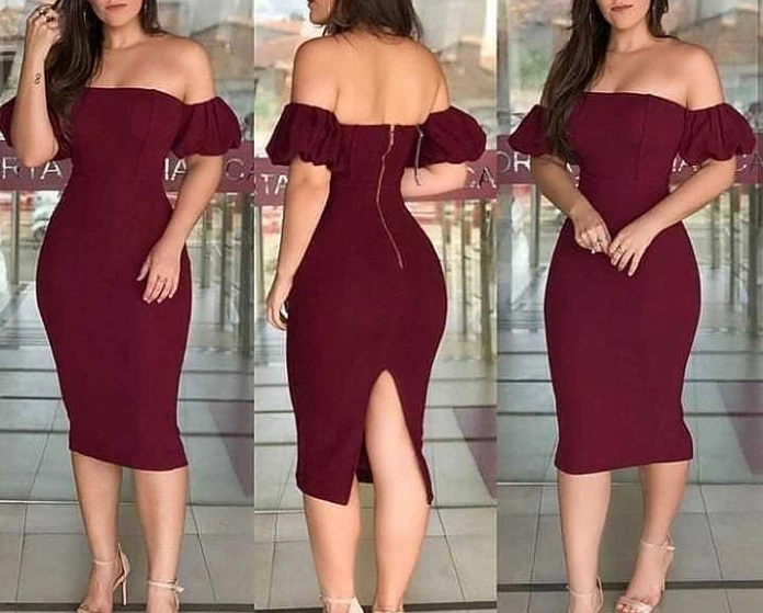 Women's New Summer Gift Dress Fashionable and Elegant Wine Red One Shoulder Bubble Sleeve Tight and Sexy Dress