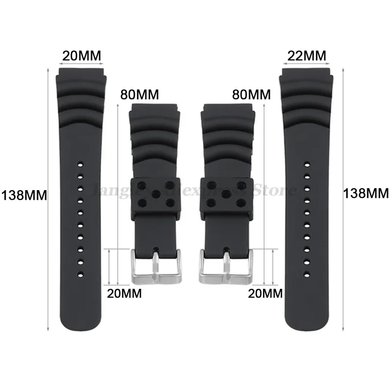 18 20 22 24 Mm Diver Rubber Watch Band Black Silicone Sports Wrist Strap Bracelet Spring Bars Tool Set for Seiko for Casio Watch