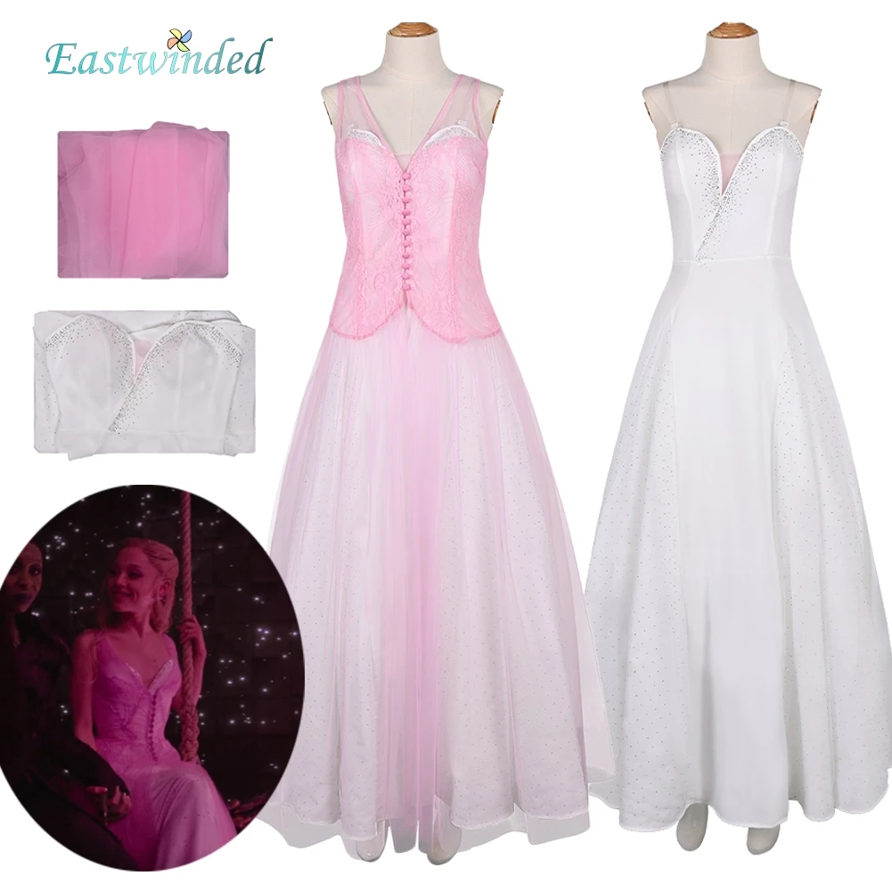 

Фильм Wicked 2025 года ​ Розовое платье для косплея Glinda 2, белая танцевальная юбка, розовое сетчатое пальто, комплект одежды, костюм на Хэллоуин, карнавальная вечеринка