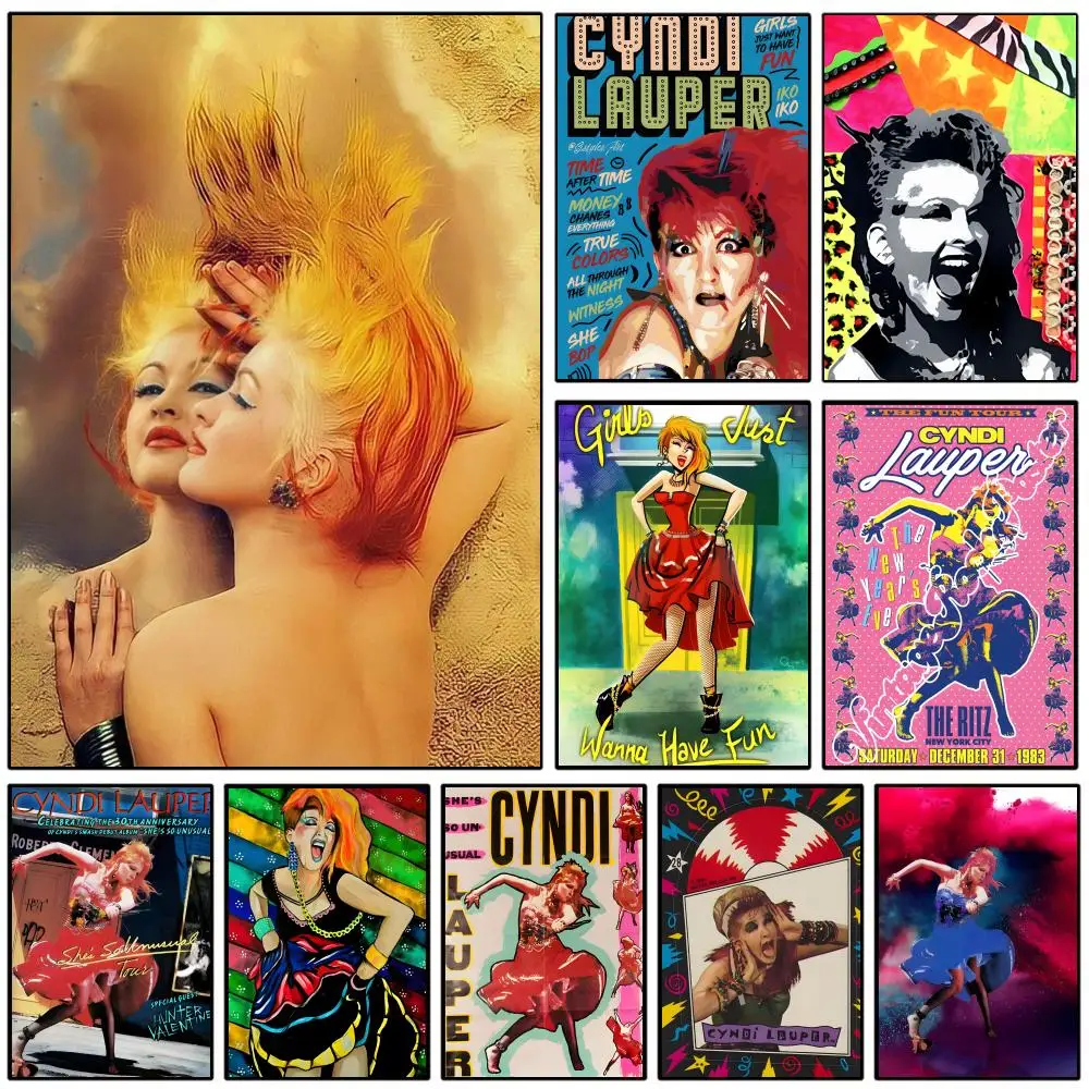 Póster artístico de pared en lienzo impermeable HD con pintura de caligrafía, decoración para habitación de hotel, regalo, estrella Cyndi Lauper