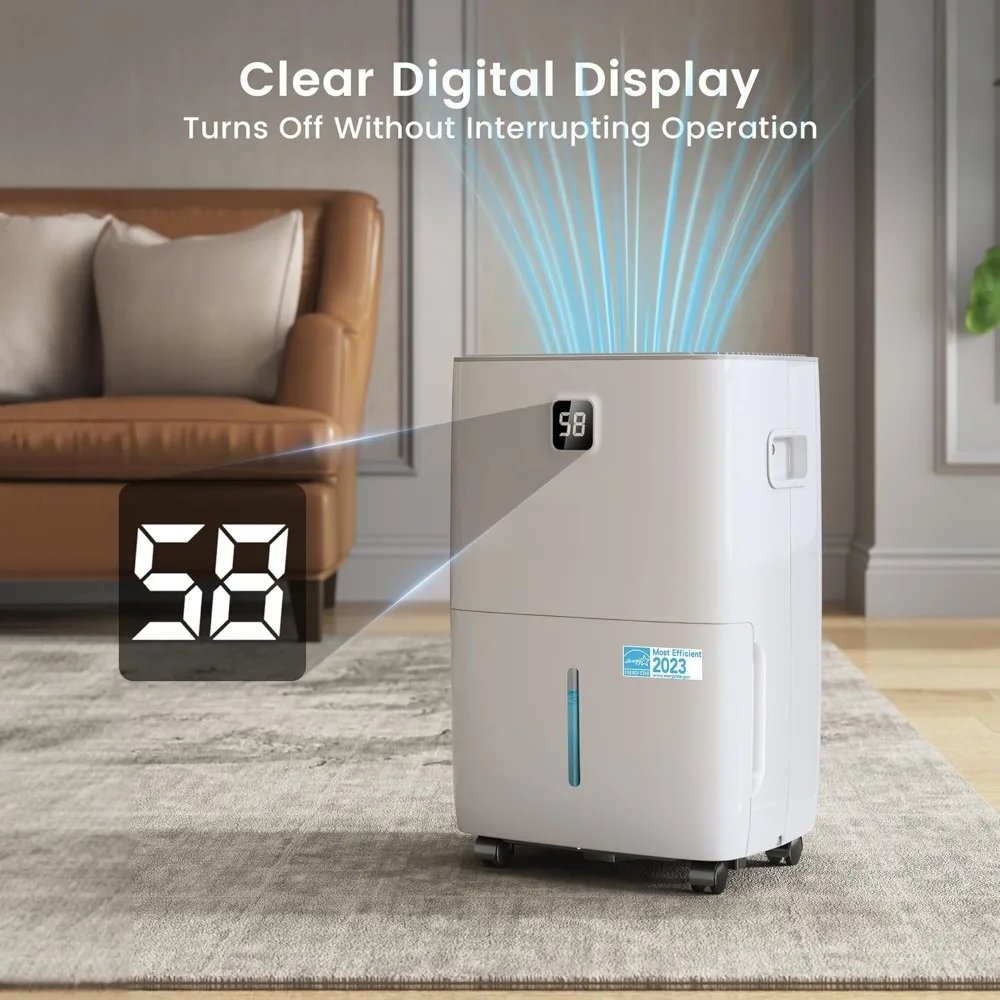 120 Pints Energy Star Dehumidifier for Home & Basement with Drain Hose, Front LED Display Ideal for Spaces up to 6,500 Sq