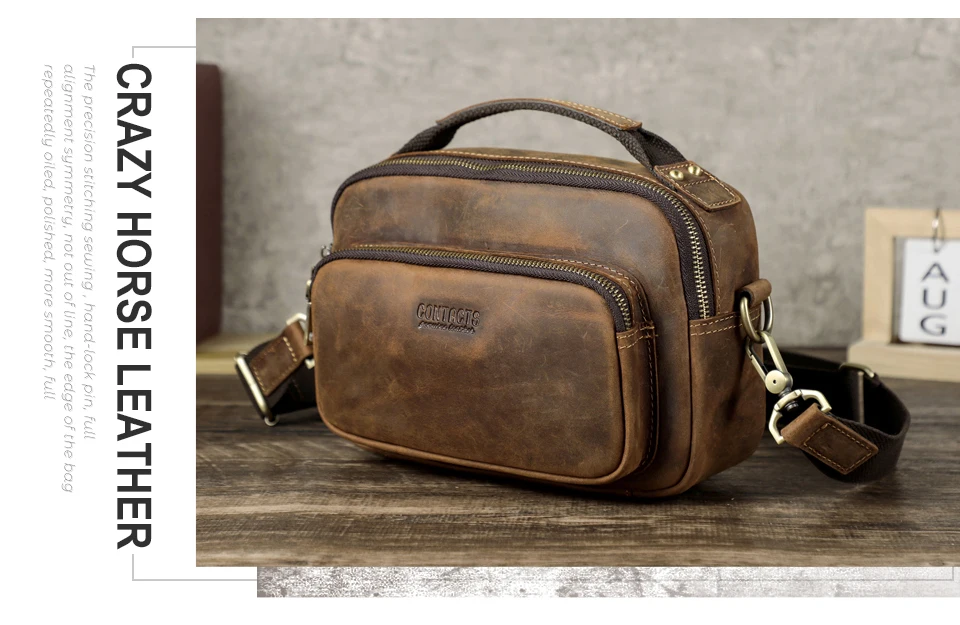 CONTACT'S Sling-Umhängetaschen aus echtem Leder für Herren, Vintage-Umhängetasche, Umhängetasche für Herren, Reisetasche für 8,3 Zoll iPad Mini – Detail 2
