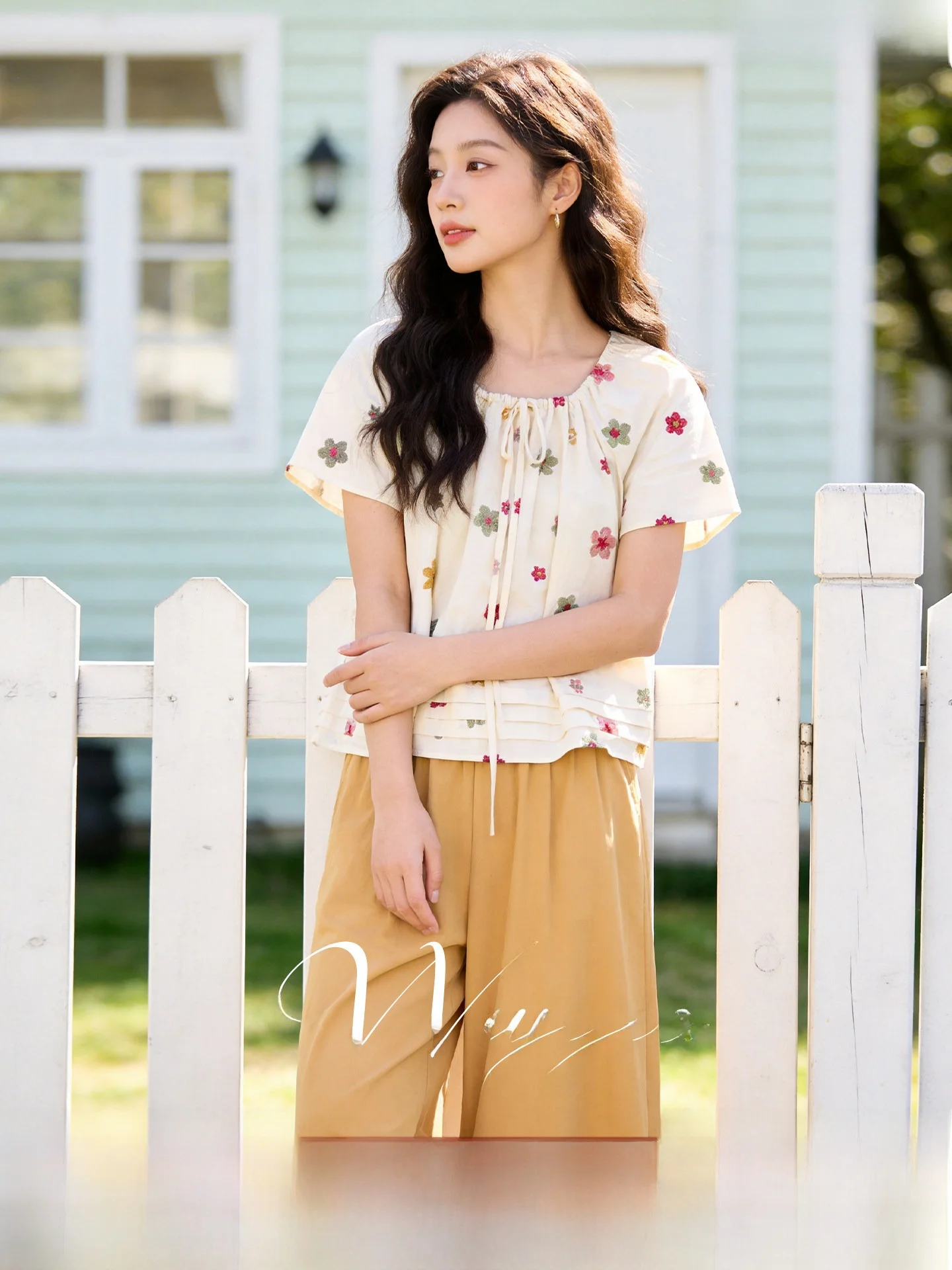 

Summer New Style Country Floral Print Top Wide Leg Pants Two Piece Set High Waist Cotton Casual Comfortable plus Size Women's...
