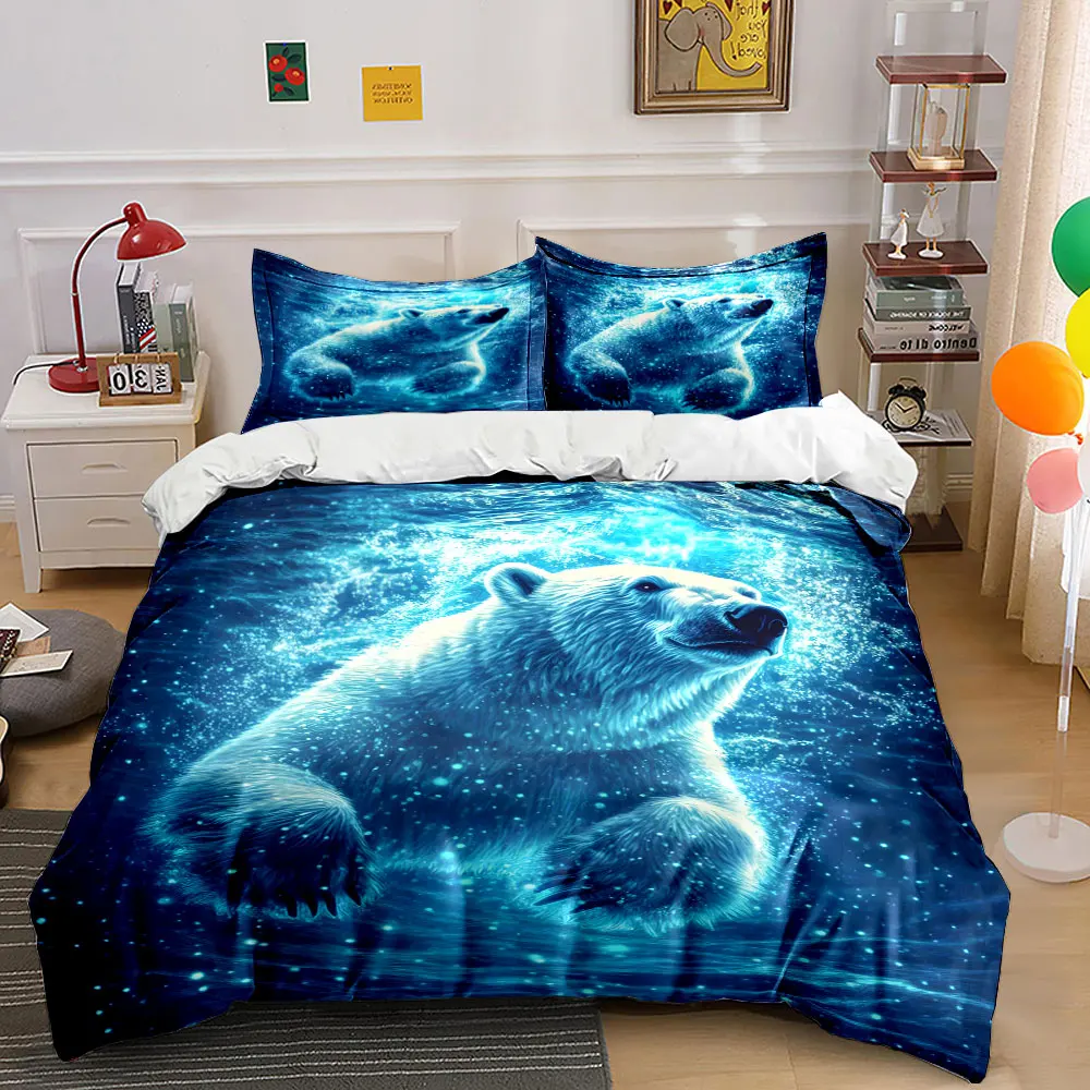 Enchanting polar bear swimming underwater Printed Duvet Cover Set 1 Duvet Cover+2 Pillowcase Multi Size Bedroom Bedding Decor