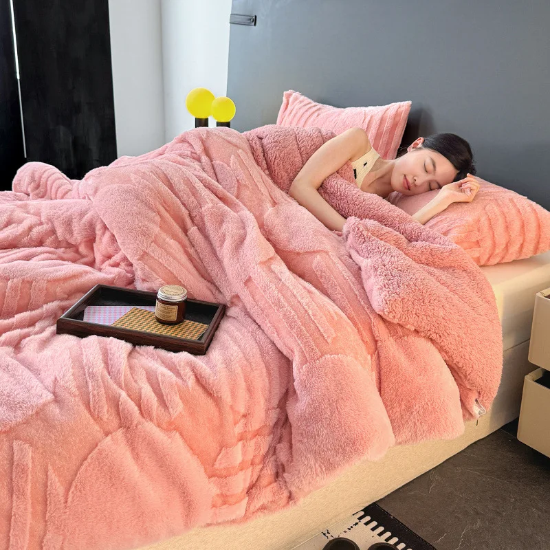 

2025 new winter three-dimensional jacquard blanket thickened warm double-sided fleece blanket nap fleece blanket, no pillowcase