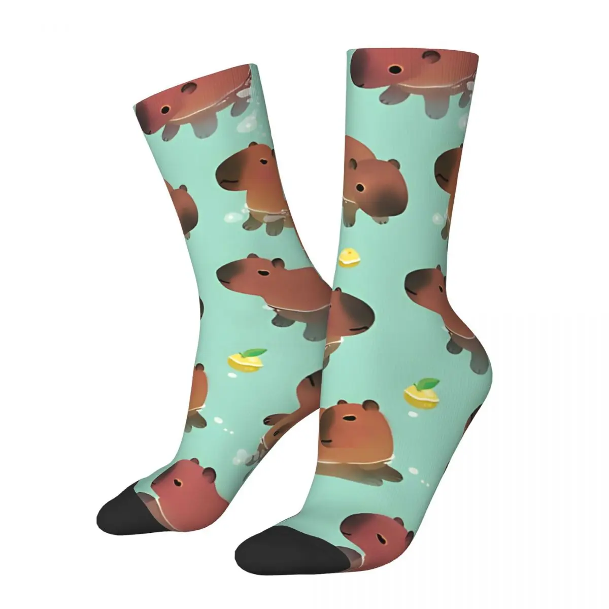 Retro Capybath Time Men's compression Socks Unisex Harajuku Seamless Printed Novelty Crew Sock