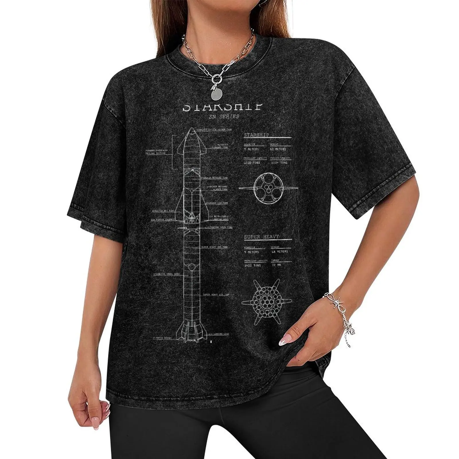 SpaceX Starship / Superheavy Blueprint T-Shirt luxury clothing labubu vintage new edition T-shirts for men cotton