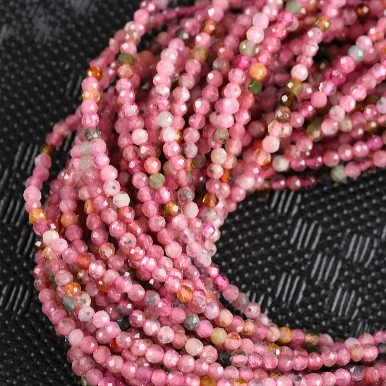 Natural Stone Beads 2 3 4mm Faceted Tourmaline Gemstone Loose Spacer Beads For Jewelry Making DIY Bracelet 15'' Inch