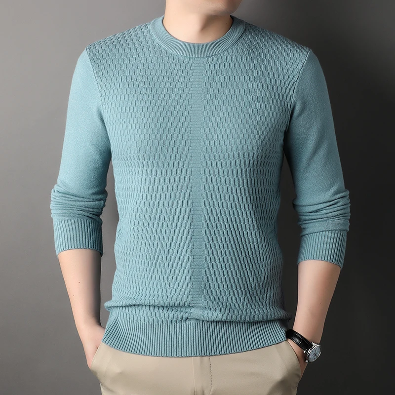 

2024 Autumn/Winter New Men's Solid Color Knitted Jacquard Sweater High end Fashion Personalized Warm and Casual Loose pullover