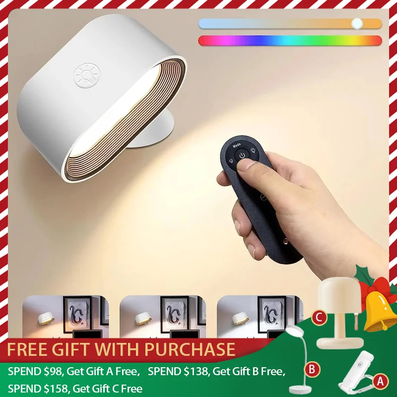 Applique murale télécommandée, veilleuse tactile, Rotation à 360 degrés, lampe de chevet de chambre à coucher, changement de couleur rvb, variable