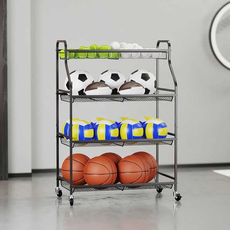 

Heavy Duty Steel Ball Storage Rack Trolley with Lockable Wheels and Shelves for Basketball Soccer Volleyball Tennis