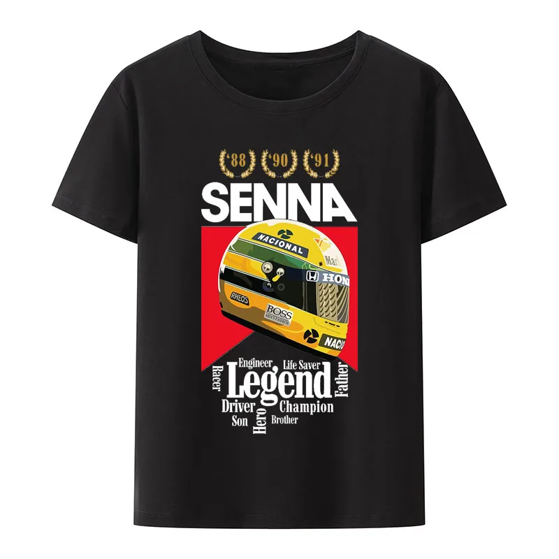 Ayrton Senna Print T-Shirt Vintage World Championship Casual Tops Unisex Short Sleeve Humor Street Fashion Style Cool Camisetas