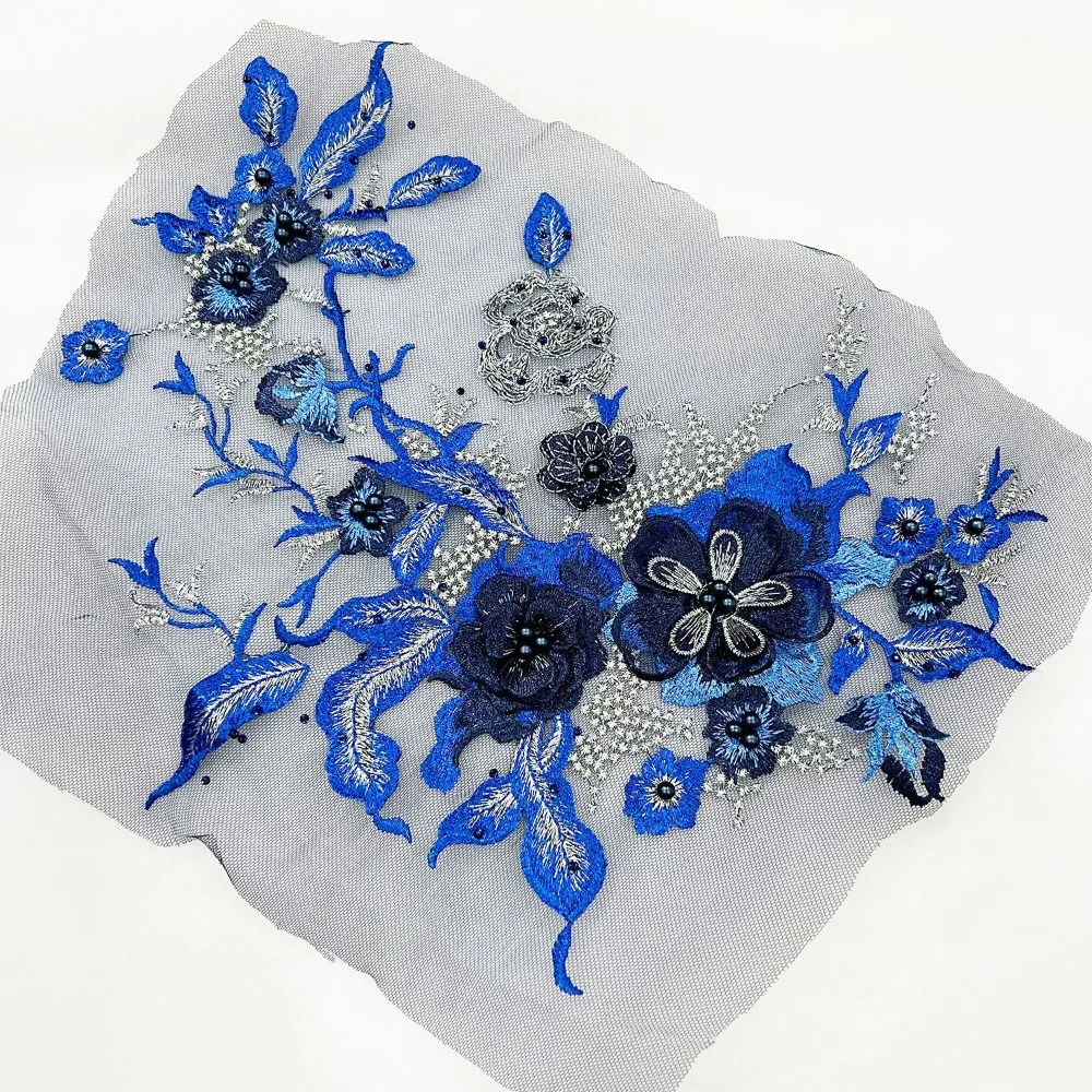 

3D Flowers 3D Embroidered Patches Flower Lace Mesh Lace Sewing On Patches Colorful Sequined Multi-functional