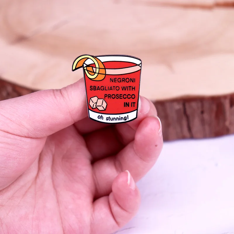 Negroni Sbagliato with Prosecco in It Enamel Pin Cocktail Badge