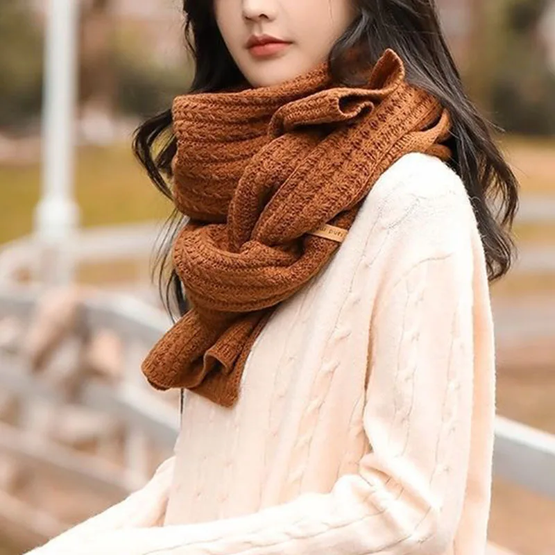 Women\'s Neck Warmer Winter Thickened Thermal Shawl Knitted Scarf Solid Color