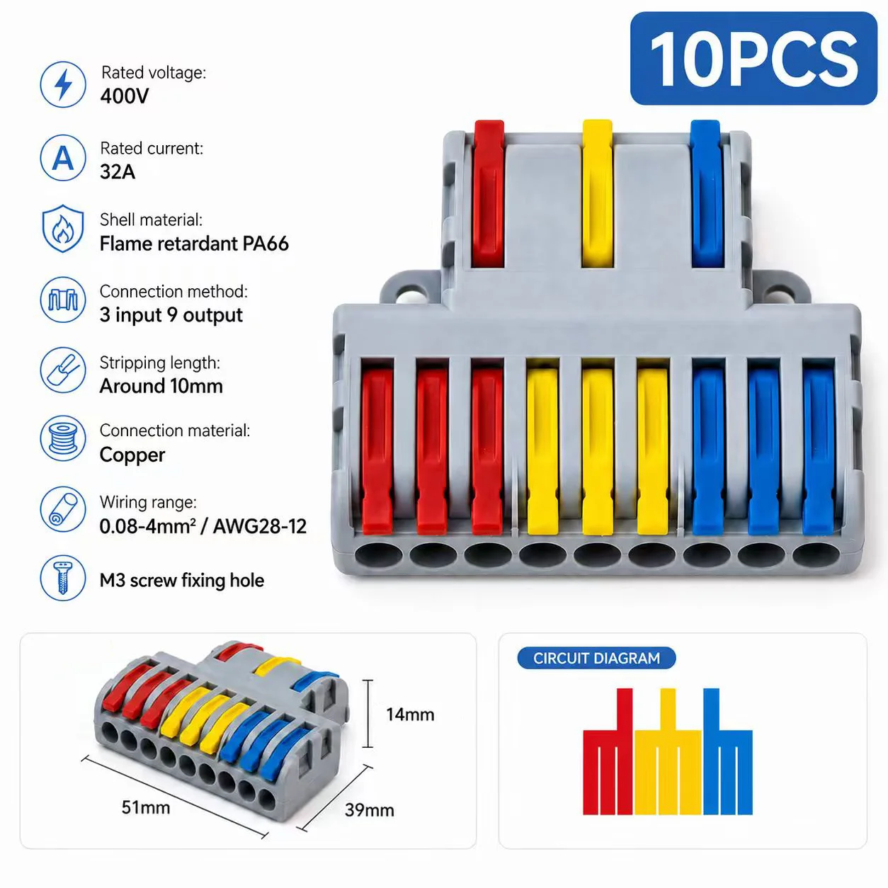 1 In Multiple Out Mini Fast Wire Connectors Universal Compact Push-in Terminal Block Cable Splitter LED Lighting Wiring 1/5/10PC