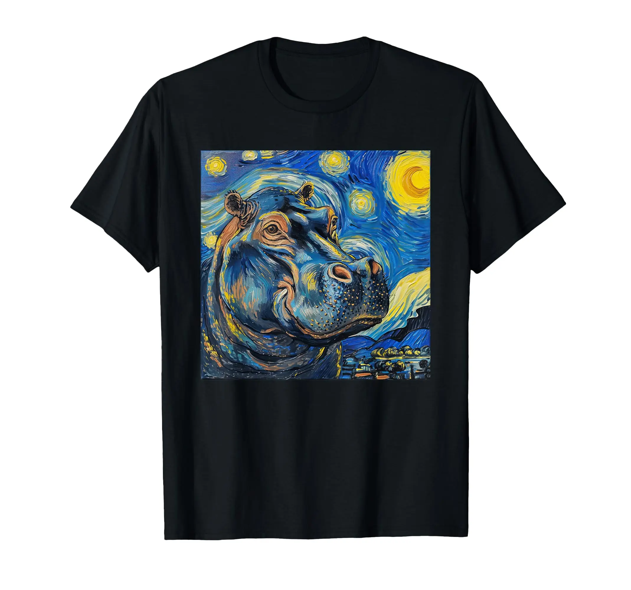 

Hippopotamus Hippo Van Gogh Style Starry Night T-Shirt Classic Logo T Shirt and Stickers, Unisex Adult T Shirt Collection