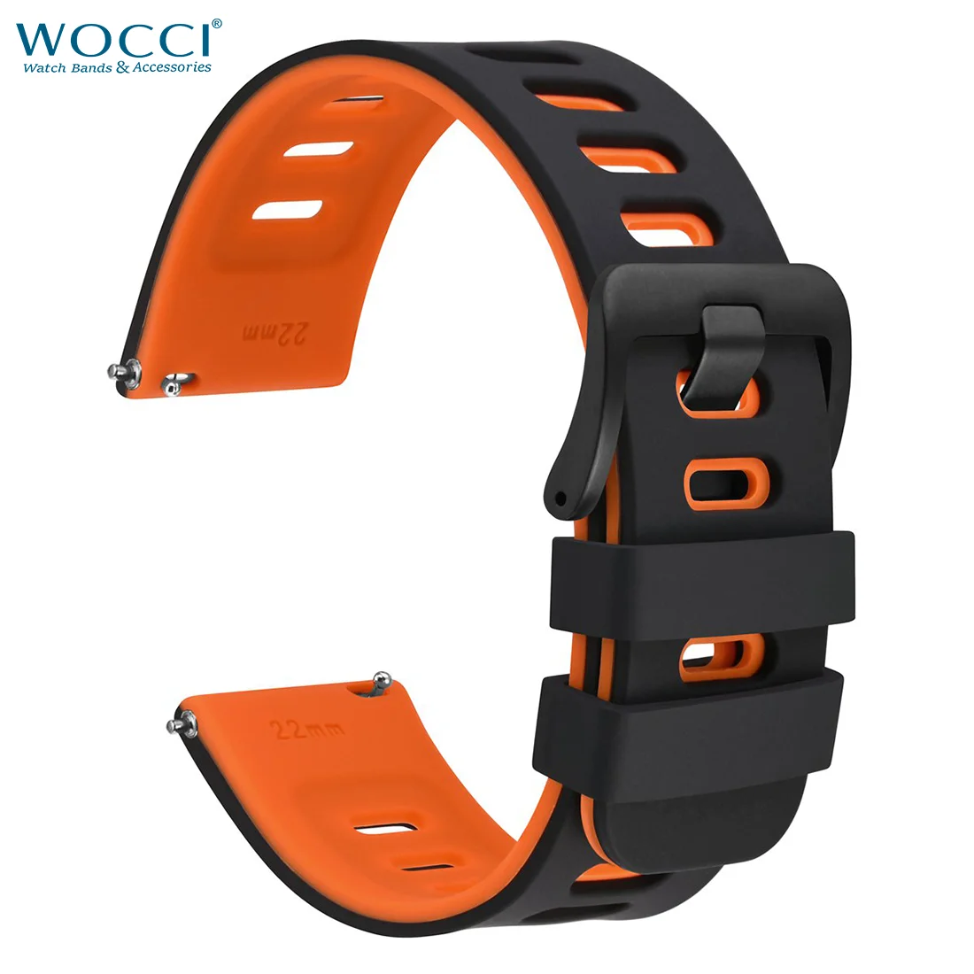 WOCCI Silicone Watch Bands 18mm 20mm 22mm for Smartwatch with Stainless Buckle Black Grey Blue Green Orange Quick Release Pins