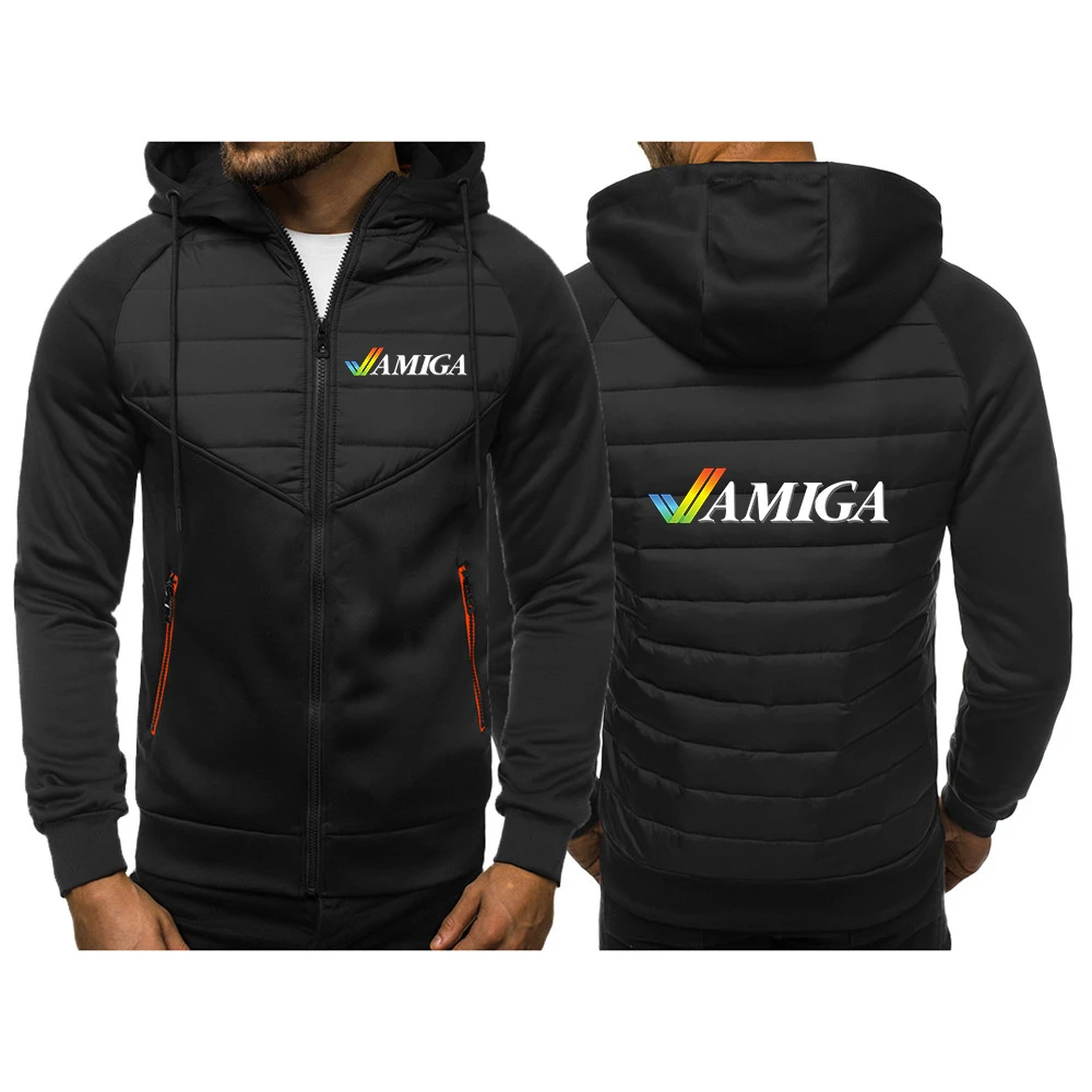 Commodore Amiga 2025 Men's New Three-color Patchwork Hoodies Spring And Autumn Zipper Warm Hooded Coat Slim Jackets