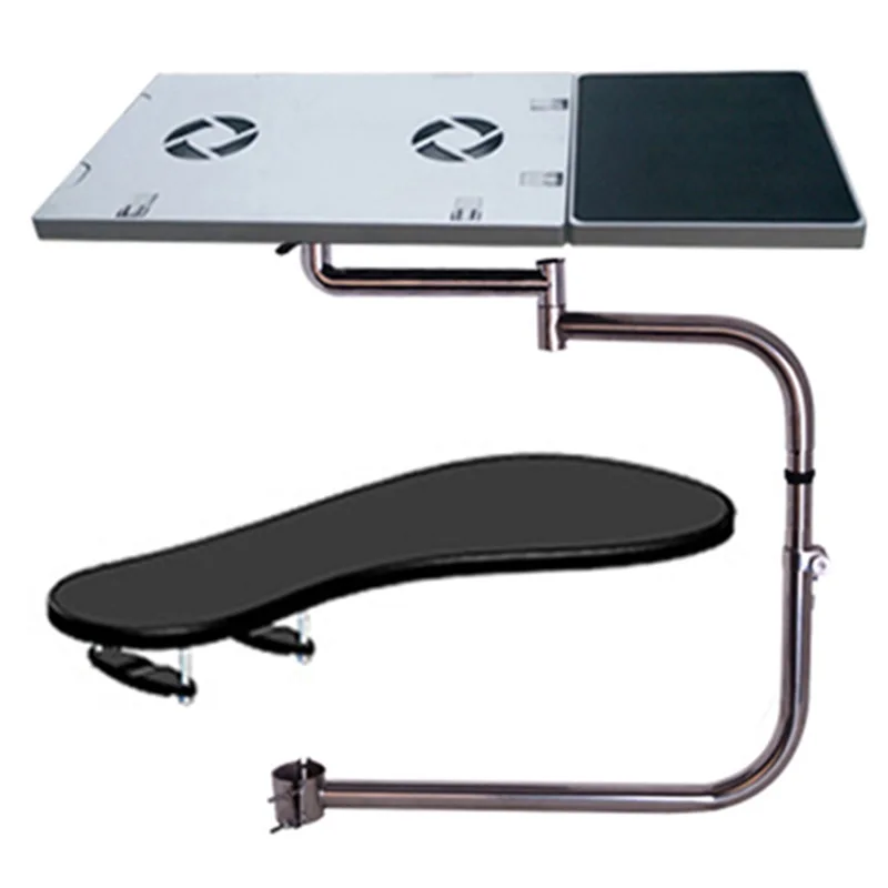 Chair Mounted Laptop and Keyboard Tray with Adjustable Arm Support, Telescoping Swivel Mouse Rest, Durable ABS Construction
