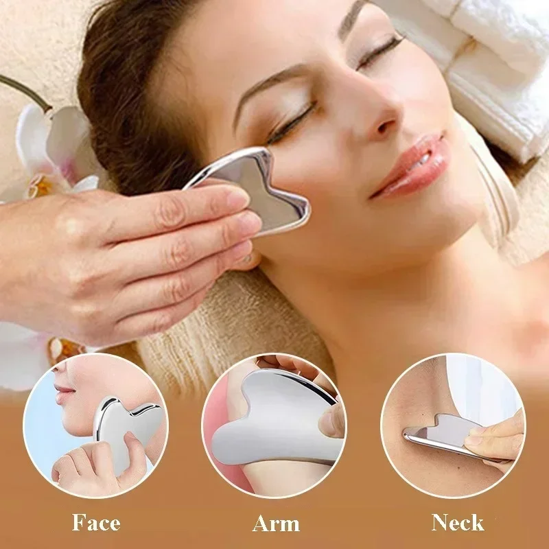 1 Stuks Rvs Gua Sha Schraper Massager Voor Gezicht Hals Lichaam Guasha Massage Tool Gezichtsverzorging Guasha Board gezicht Massager