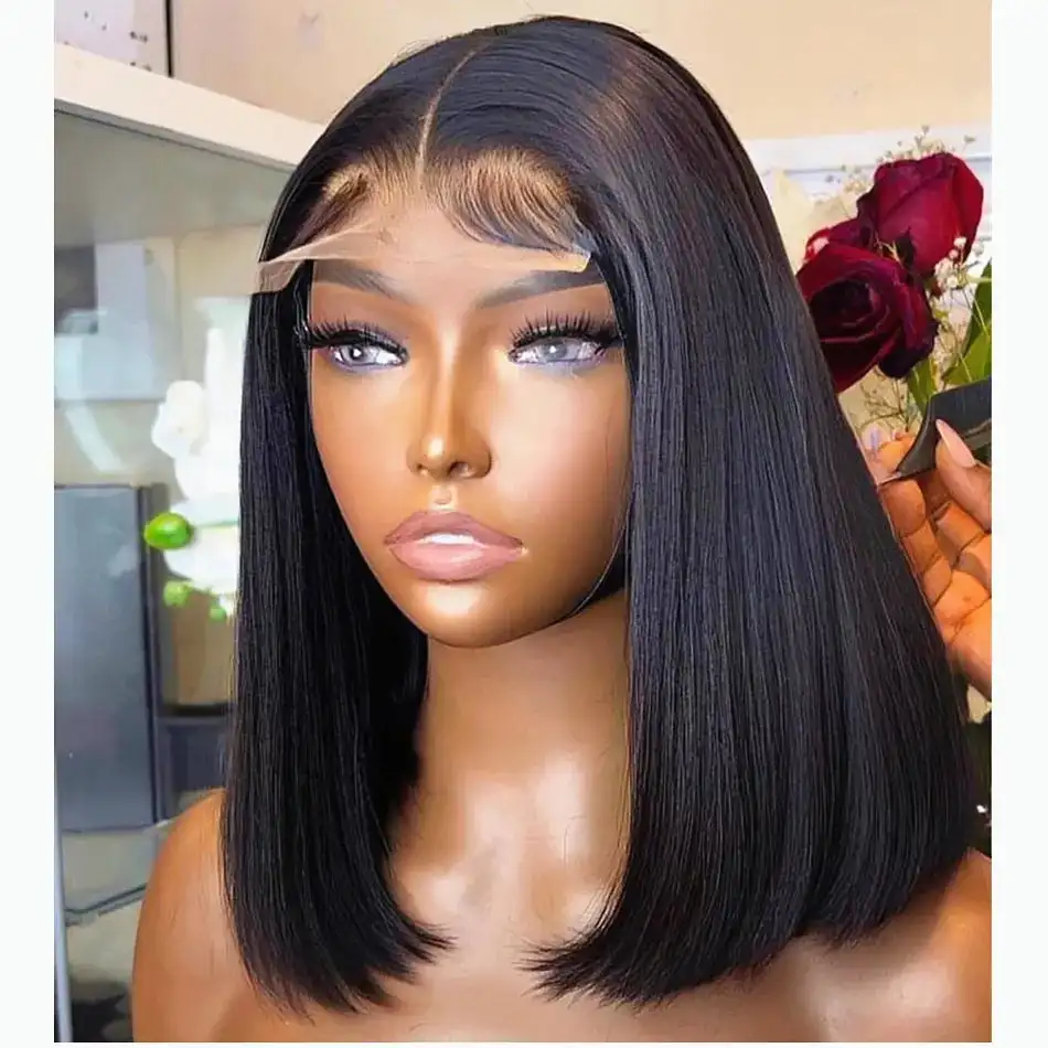 

Double Drawn Glueless Straight Short Bob Wigs Brazilian Human Hair 13x4 Hd Transparent Lace Frontal Wig 4x4 Lace Closure Wigs