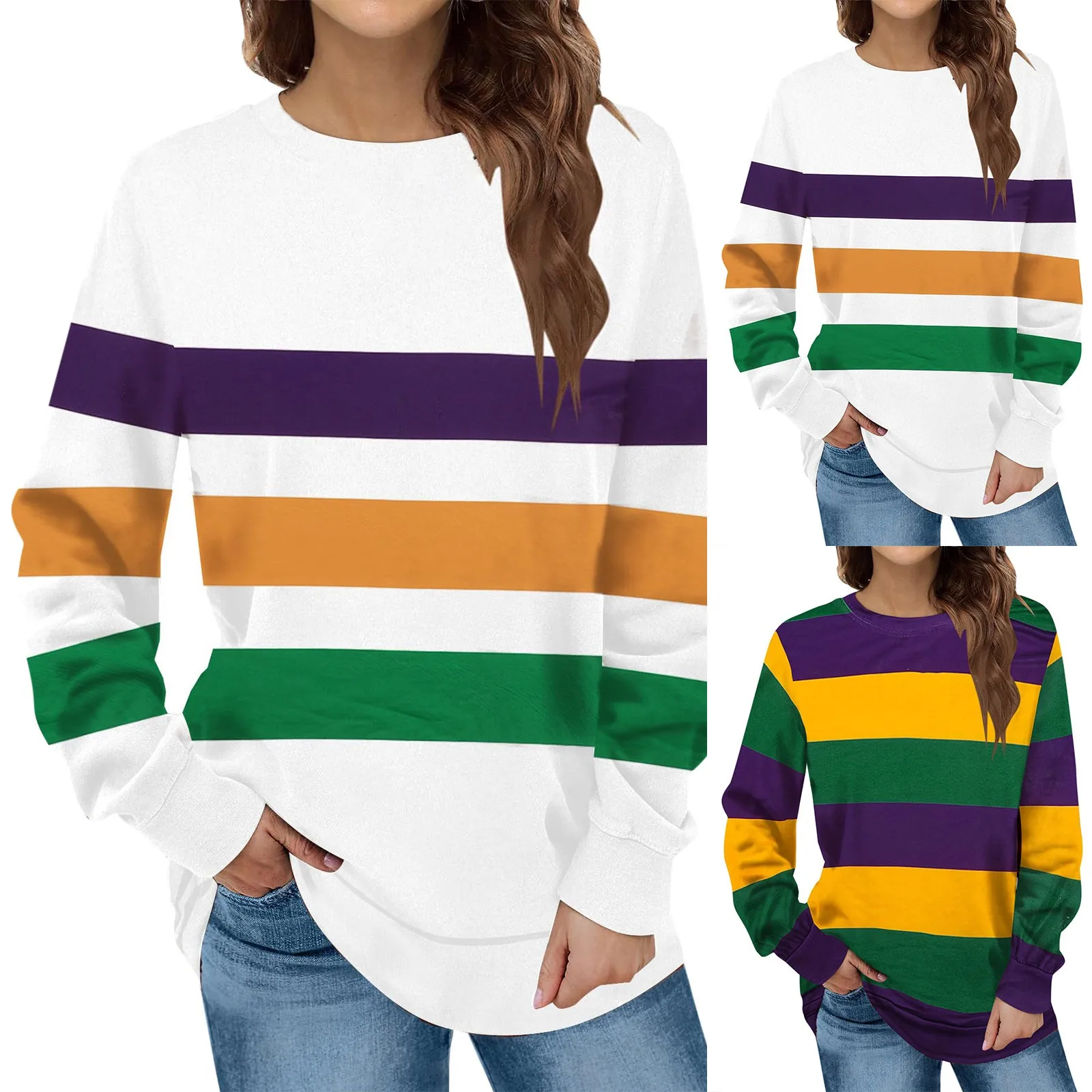 

Hoodies Women Womens Stripes Fat New Carnival Party Long Sleeve Sweatshirt Open Zip Hoodie Womens Light Hoodie Pullover