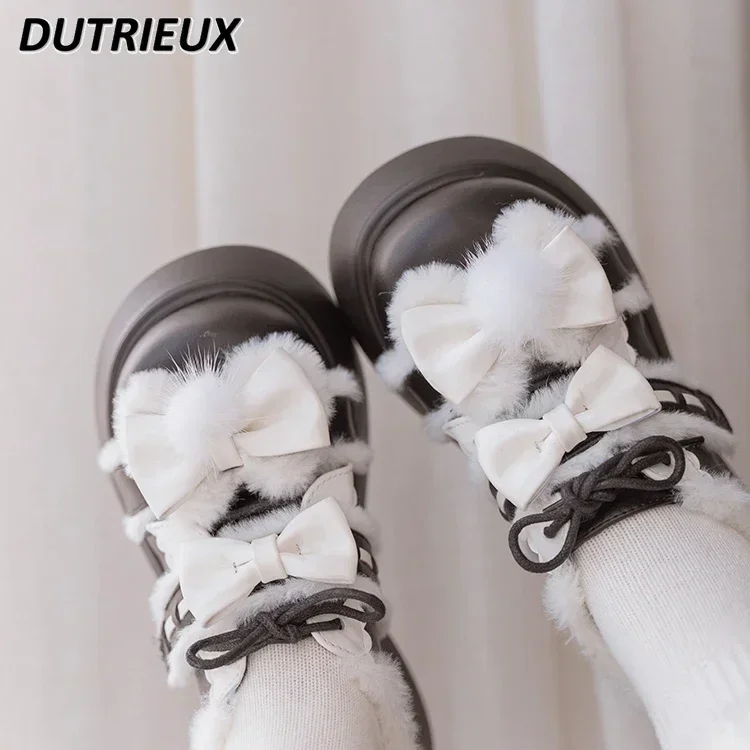 Original Nette Lolita Schuhe frauen Winter Samt Japanischen Stil Dicken sohlen Runde Kopf Leder Pumpen Weibliche Mode 2024 neue