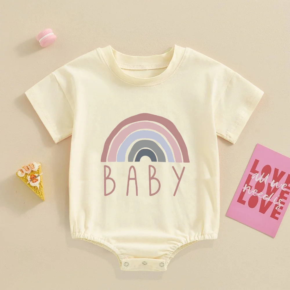 Rainbow Baby Printed Short Sleeve Bubble Romper Newborn Oversized Bodysuit Infant Large Clothes Toddler Summer Jumpsuit Outfits