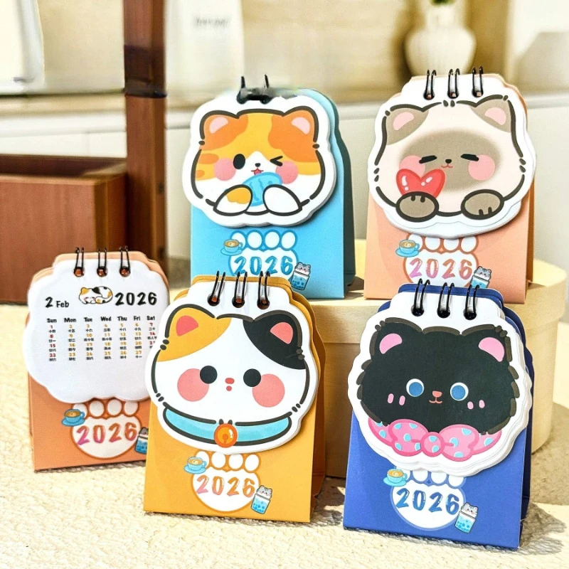 Office School Supplies Gift 2026 Cartoon Cat Desk Calendar Student Surface Ornament Mini Small  Kawaii Lovely  Decoration