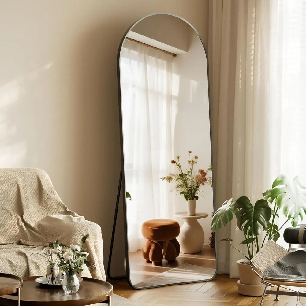 

Большое напольное арочное зеркало 64x21 с подставкой, идеально подходит для спальни или гостиной, черное