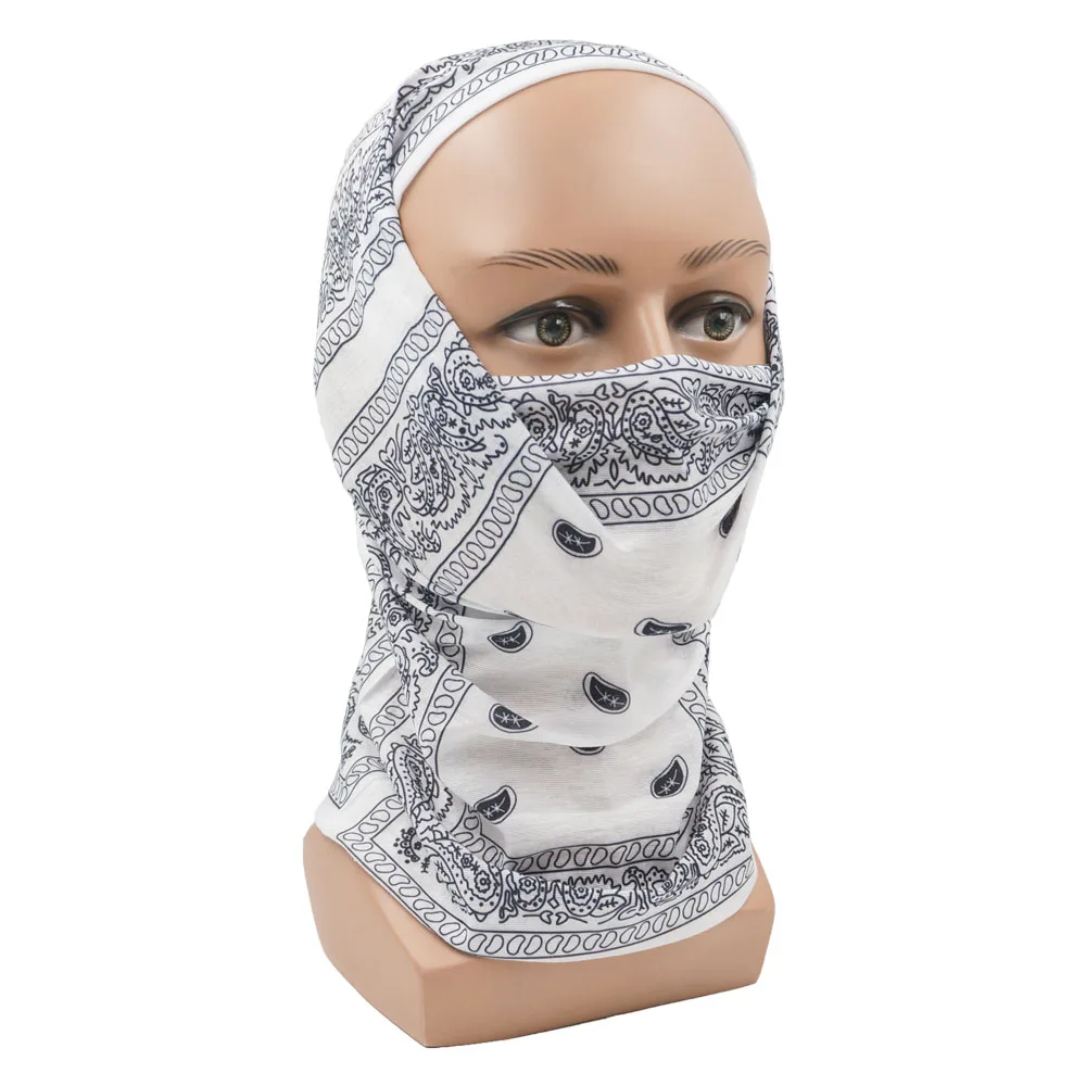 White Paisley Neck Gater Tube Men Women Dustproof Seamless Breathable Undercap Headscarf Cycling Hinking Bandana Black Balaclava