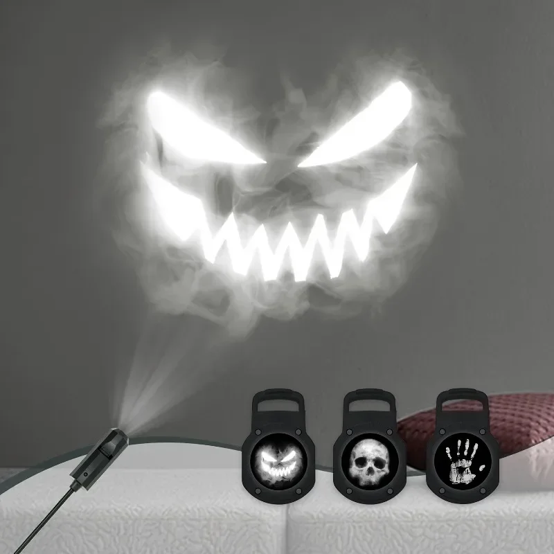 Halloween Projector Light 6 Patterns Mini LED Spooky Projection Lamp Bat Skull Ghost Spider Atmosphere Light Home Party Decor