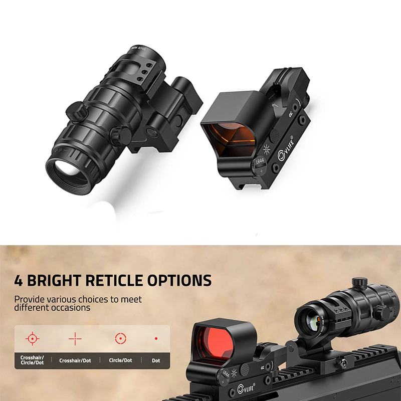 CVLIFE بصريات نطاق الرؤية المنقطة الحمراء و3X المكبر كومبو المطلق المشترك مع حامل قابل للطي إلى الجانب لسكك الحديدية Picatinny