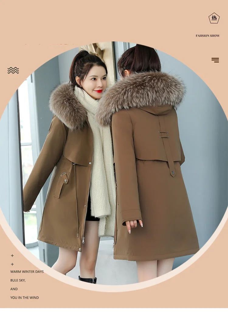 Thicken Parkas 8XL New Winter Jacket Casual Long Coat Wool Liner Hooded Parkas With Fur Collar Female Cotton Warm Snow Outwear