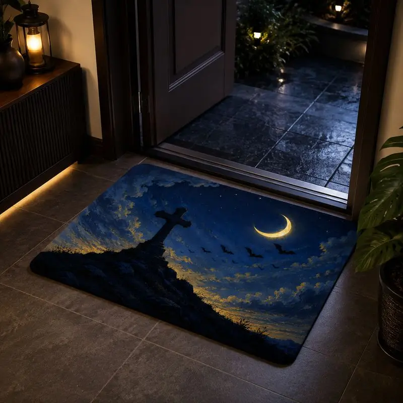 VIKAMA Night Cross Bat Carpet Gothic Style Entrance Hall Floor Mat Photo Decoration Wear resistant Foot Mat