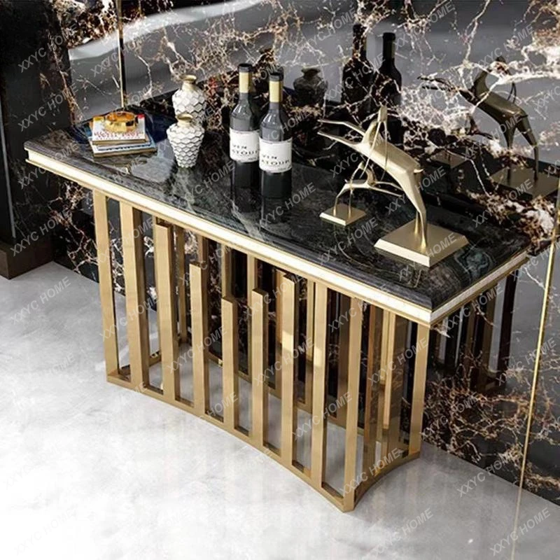 LXLight luxury entrance table, stainless steel marble wall-against living room hallway cabinet