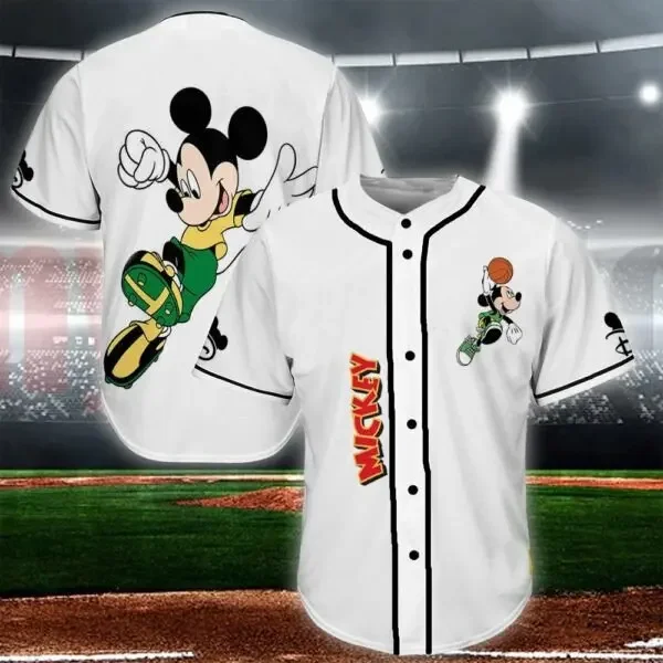 Disney Mickey Mouse Men\'s Baseball Jersey 3D Print Breathable Casual Custom Name Number Disney Mickey Logo Face Baseball Jersey