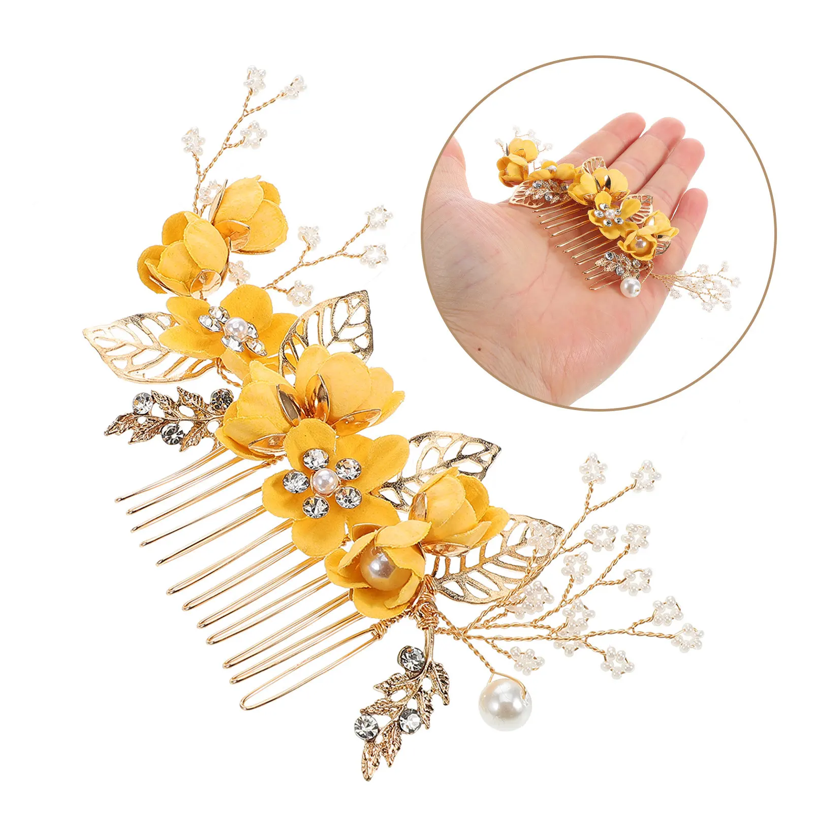 

Bridal Floral Hair Comb Sturdy Rhinestone Flower Decoration Elegant Bride Headpiece Wedding Hair Accessories for Women
