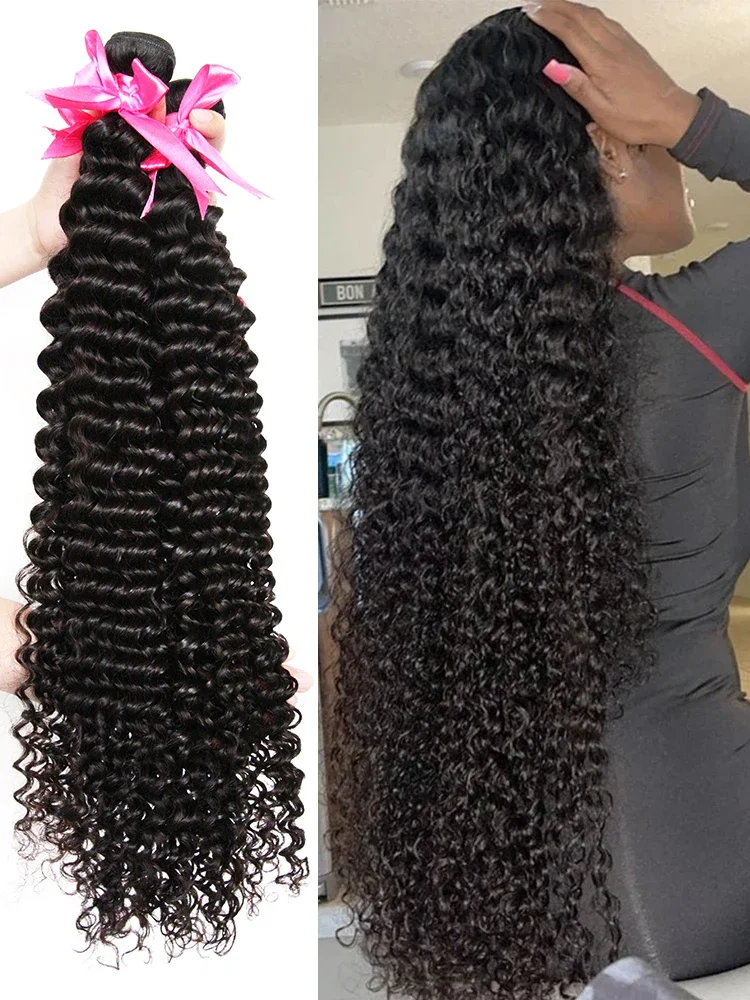 Indian Remy solto Curly extensões de onda de água, cru virgem tecelagem, 100% cabelo humano, onda profunda, 28 ", 30", 36 ", 38", negócio, 1, 3, 4