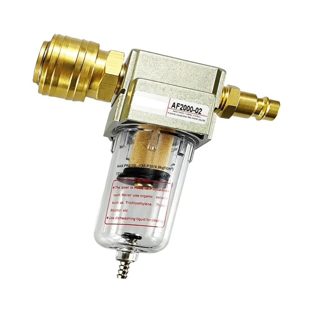 Brass 1/4in Air Compressor Filter with Coalescing Oil Water Separation and Quick Connect for Workshop Applications