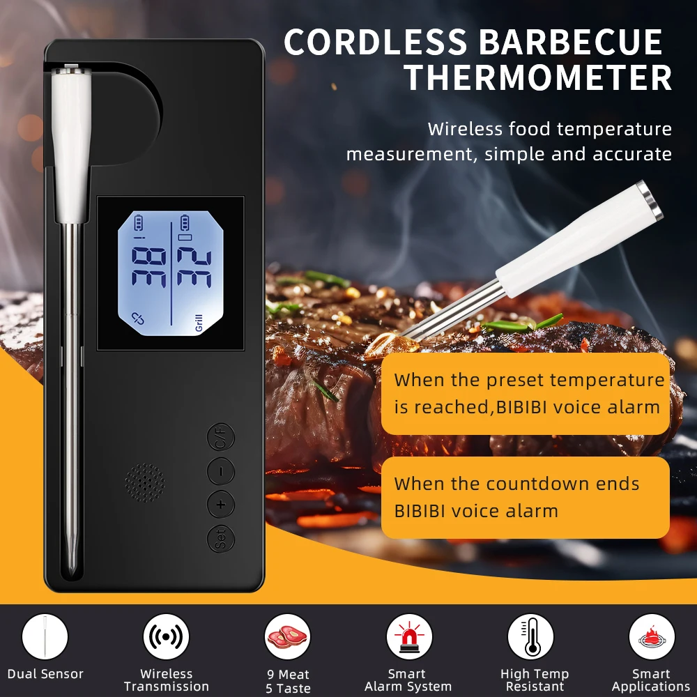 

Smart Wireless Barbecue Thermometer Bluetooth Meat Food Temperature Tester Monile APP Control Thermometer for Oven Grill BBQ