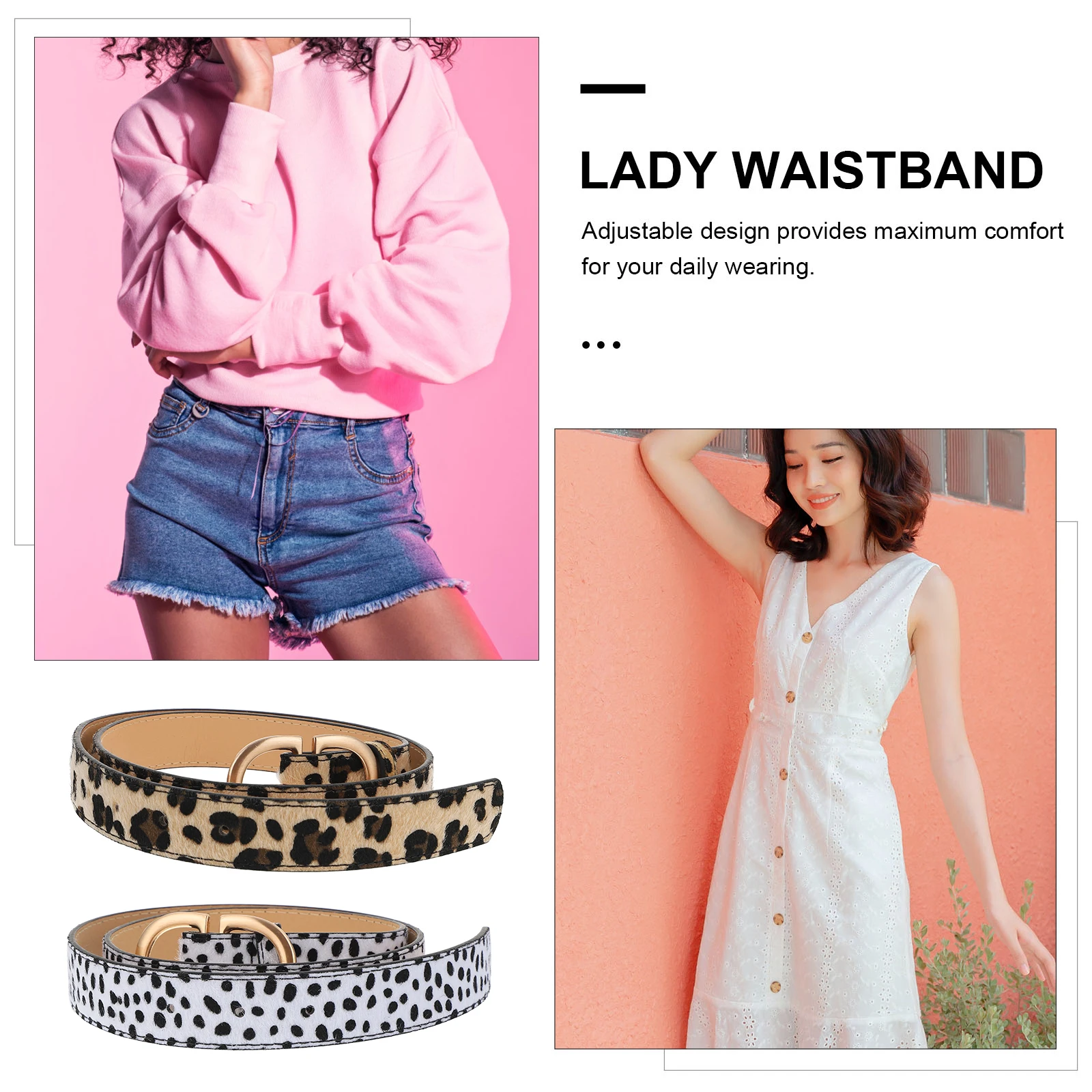 

2pcs Leopard Belts For Women One Size Adjustable Lady Waist Belt Pu Dress Jeans Belt Comfortable Lightweight Fashion