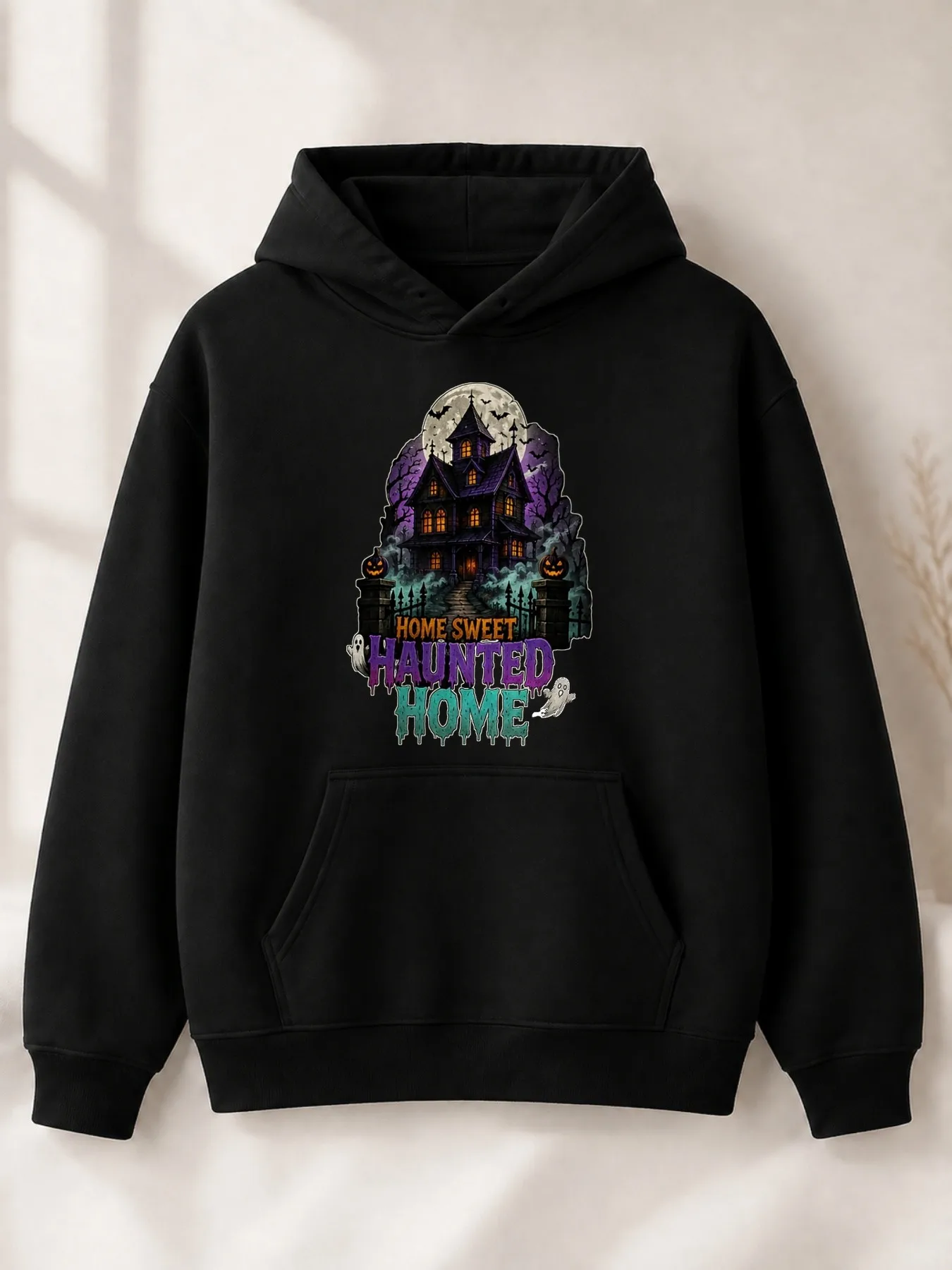 Men's Hoodie Halloween Haunted House Design Horror Fan Gift for Autumn and Winter Season