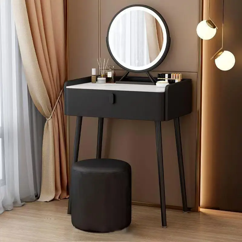 

Nordic Black Vanity Table Dest Storage Glossy Space Saving Makeup Vanity Desk Modern Solid Wood Coiffeuse De Chambre Furniture