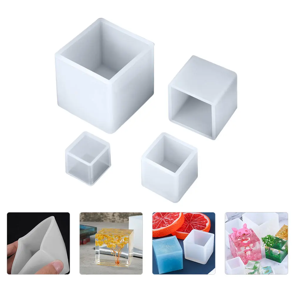 

4 Pcs Crystal Epoxy Mold Molds Cube Decorations Silicone DIY Tools Adorns Making Square Manual