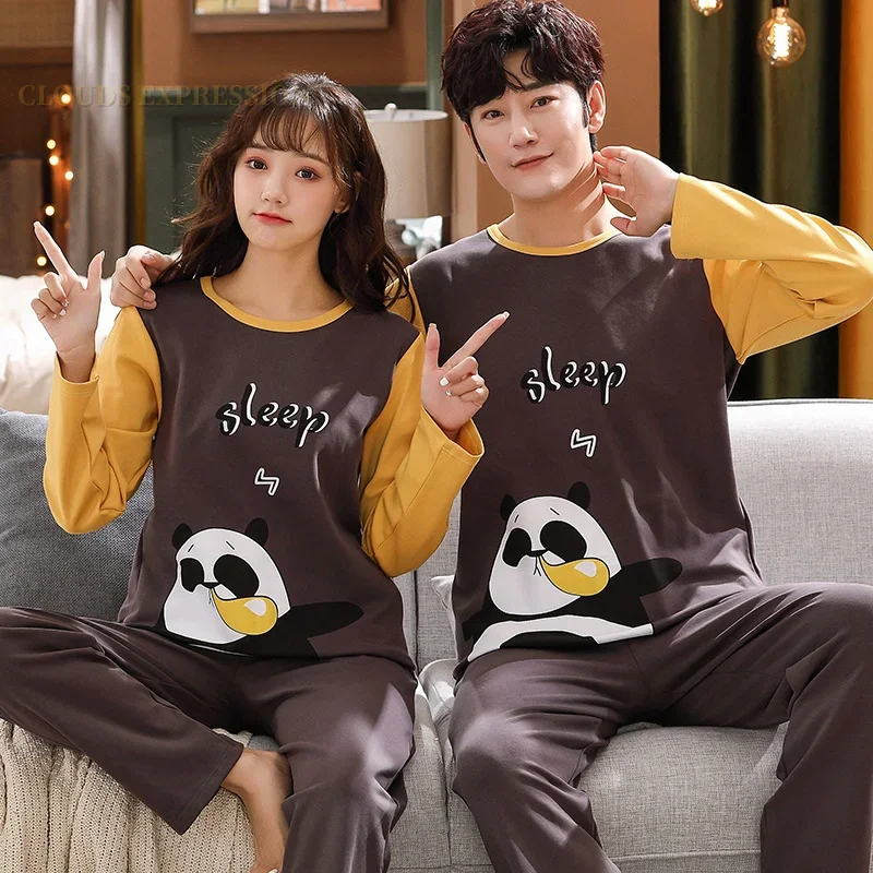 Spring Autumn Knitted Cotton Cartoon Men\'s Pyjamas Plaid Pajamas Set Casual Male Sleepwear Pyjamas Night Pijamas 4XL Homewear