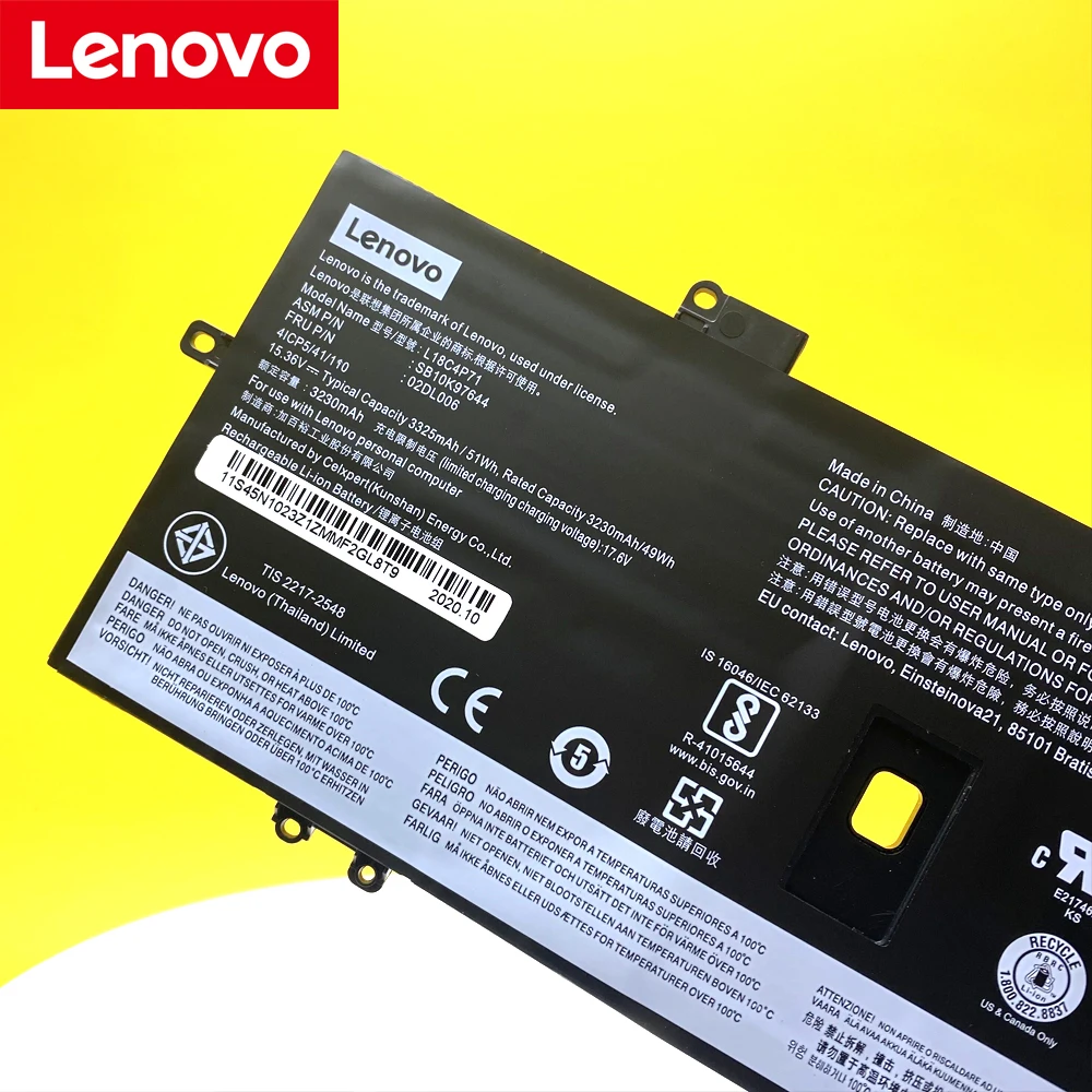 NEW Original Laptop Battery For Lenovo X1 CARBON 2019, X1C SKB10K97644 02DL004 02DL005 L18M4P72 L18C4P71 L18L4P71