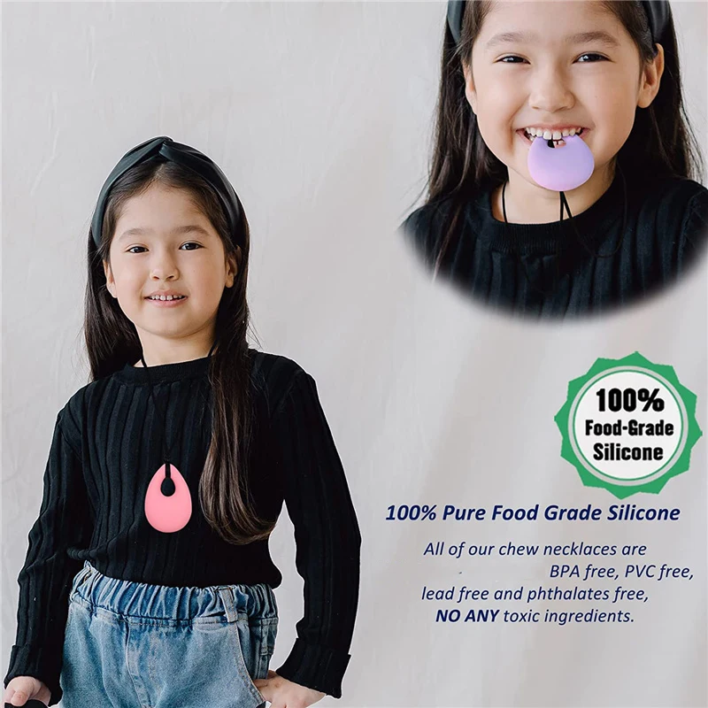 Silicone Chew Pendant Sensory Teether Necklace Kids Silicone Chewy Toys Bite and Chew Baby Care BPA Free Beads